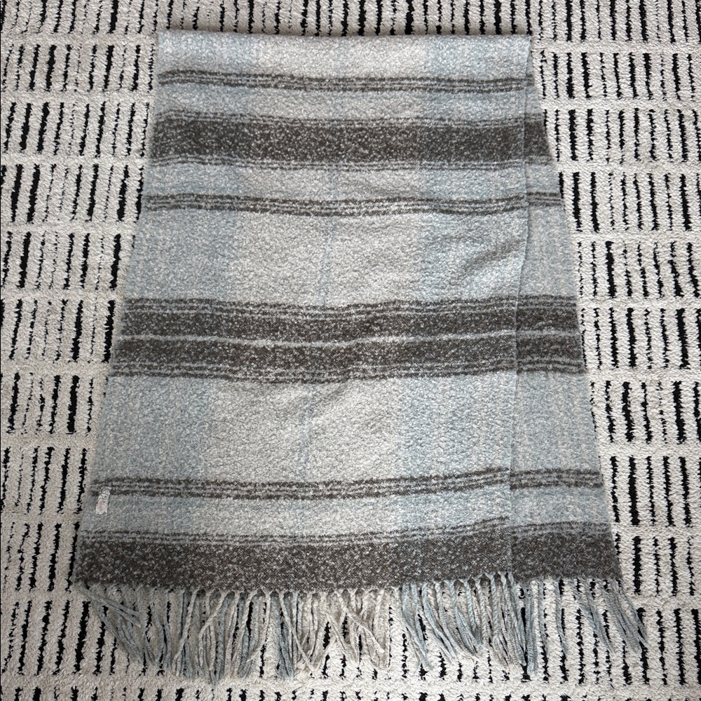 Free people Gray and White Striped Fringe Blanket Scarf